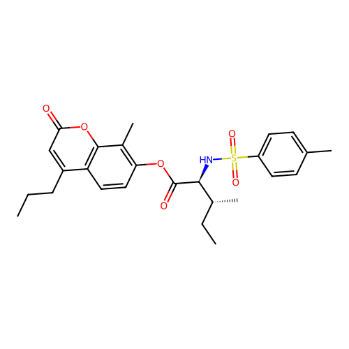 8-methyl-2-oxo-4-propyl-2H-chromen-7-yl N-[(4-methylphenyl)sulfonyl]-L-isoleucinate structure