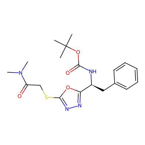 (S)-tert-butyl (1-(5-((2-(dimethylamino)-2-oxoethyl)thio)-1,3,4-oxadiazol-2-yl)-2-phenylethyl)carbamate structure