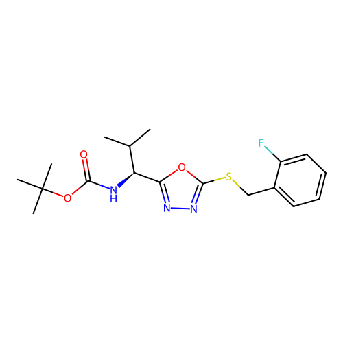 (S)-tert-butyl (1-(5-((2-fluorobenzyl)thio)-1,3,4-oxadiazol-2-yl)-2-methylpropyl)carbamate structure