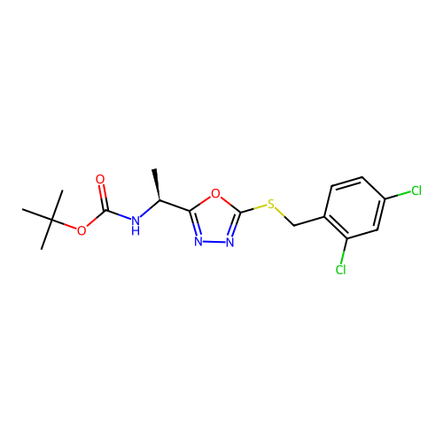 (S)-tert-butyl (1-(5-((2,4-dichlorobenzyl)thio)-1,3,4-oxadiazol-2-yl)ethyl)carbamate structure