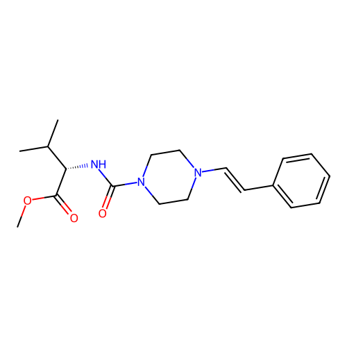 (S,E)-methyl 3-methyl-2-(4-styrylpiperazine-1-carboxamido)butanoate structure
