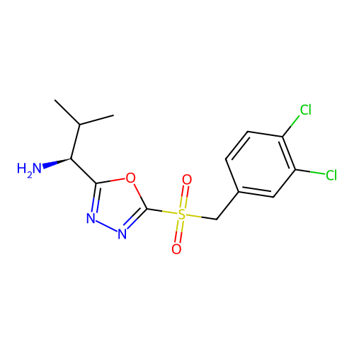 (S)-1-(5-((3,4-dichlorobenzyl)sulfonyl)-1,3,4-oxadiazol-2-yl)-2-methylpropan-1-amine structure