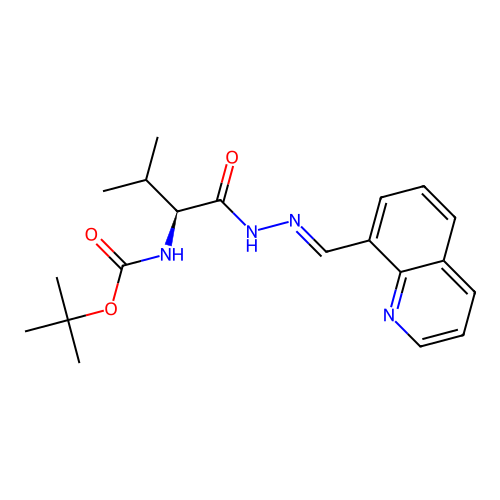 (S,E)-tert-butyl (3-methyl-1-oxo-1-(2-(quinolin-8-ylmethylene)hydrazinyl)butan-2-yl)carbamate structure