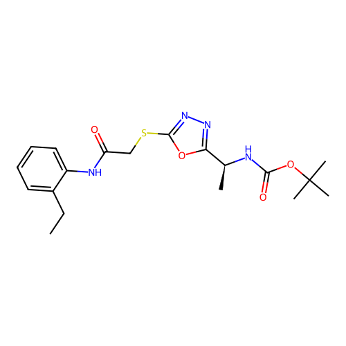 (S)-tert-butyl (1-(5-((2-((2-ethylphenyl)amino)-2-oxoethyl)thio)-1,3,4-oxadiazol-2-yl)ethyl)carbamate structure