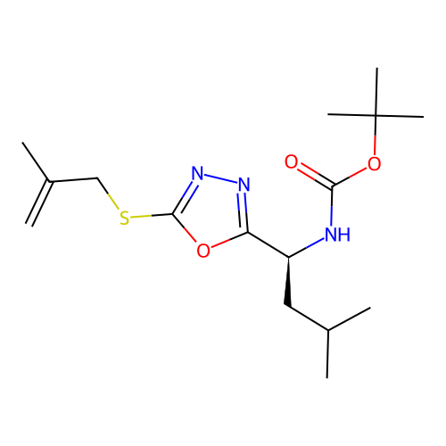 (S)-tert-butyl (3-methyl-1-(5-((2-methylallyl)thio)-1,3,4-oxadiazol-2-yl)butyl)carbamate structure