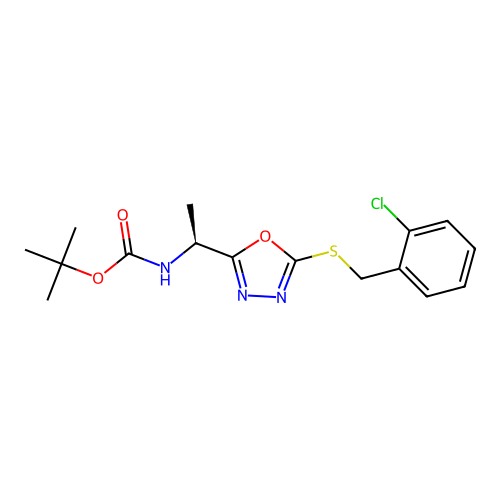 (S)-tert-butyl (1-(5-((2-chlorobenzyl)thio)-1,3,4-oxadiazol-2-yl)ethyl)carbamate structure