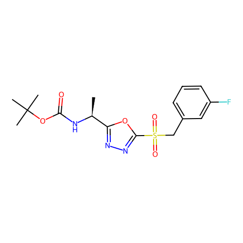 (S)-tert-butyl (1-(5-((3-fluorobenzyl)sulfonyl)-1,3,4-oxadiazol-2-yl)ethyl)carbamate structure