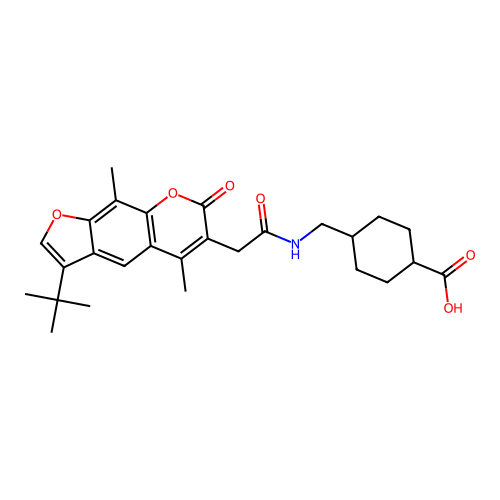 (1s,4s)-4-((2-(3-(tert-butyl)-5,9-dimethyl-7-oxo-7H-furo[3,2-g]chromen-6-yl)acetamido)methyl)cyclohexanecarboxylic acid structure