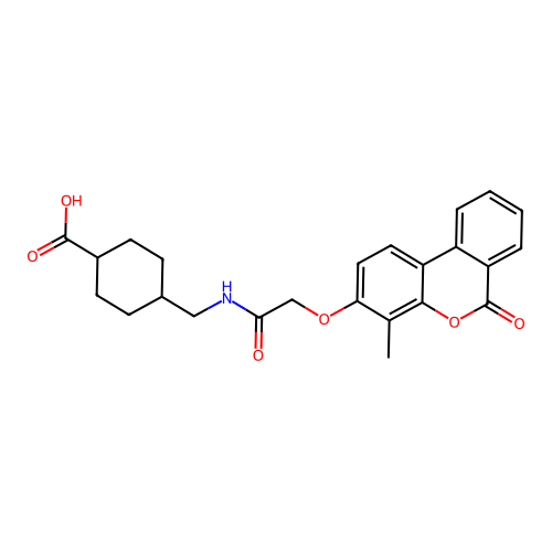 (1r,4r)-4-((2-((4-methyl-6-oxo-6H-benzo[c]chromen-3-yl)oxy)acetamido)methyl)cyclohexanecarboxylic acid structure