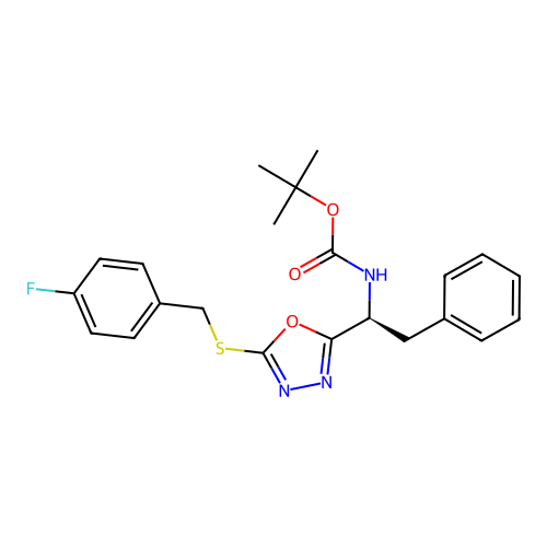 (S)-tert-butyl (1-(5-((4-fluorobenzyl)thio)-1,3,4-oxadiazol-2-yl)-2-phenylethyl)carbamate structure