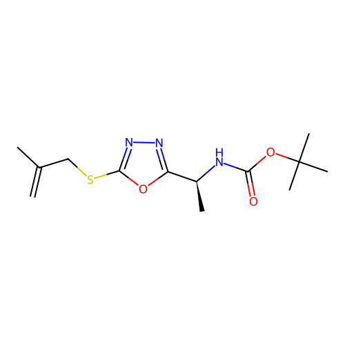 (S)-tert-butyl (1-(5-((2-methylallyl)thio)-1,3,4-oxadiazol-2-yl)ethyl)carbamate structure