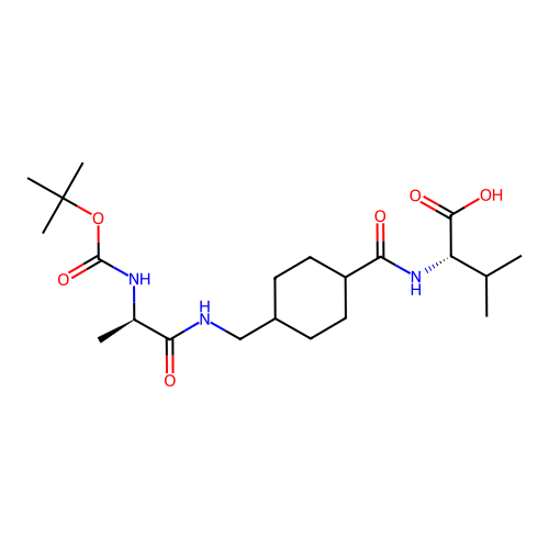 N-{[trans-4-({[N-(tert-butoxycarbonyl)-D-alanyl]amino}methyl)cyclohexyl]carbonyl}-L-valine structure