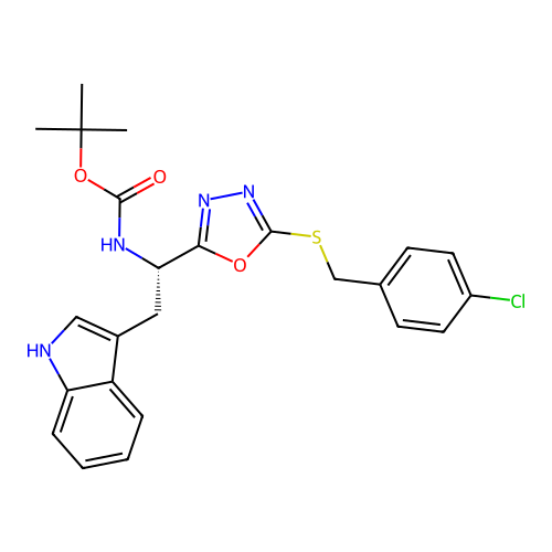 (S)-tert-butyl (1-(5-((4-chlorobenzyl)thio)-1,3,4-oxadiazol-2-yl)-2-(1H-indol-3-yl)ethyl)carbamate structure
