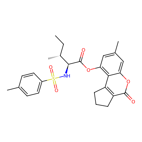(2S,3R)-7-methyl-4-oxo-1,2,3,4-tetrahydrocyclopenta[c]chromen-9-yl 3-methyl-2-(4-methylphenylsulfonamido)pentanoate structure