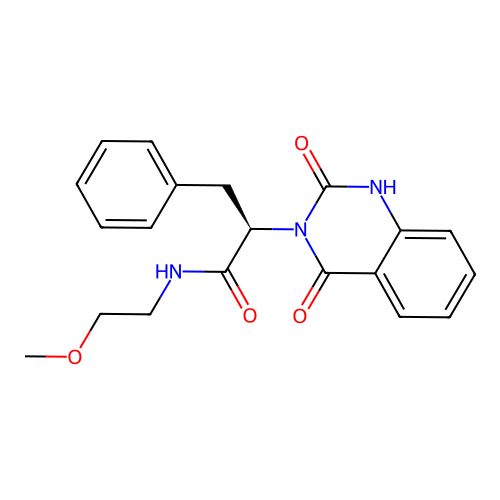 (R)-2-(2,4-dioxo-1,2-dihydroquinazolin-3(4H)-yl)-N-(2-methoxyethyl)-3-phenylpropanamide structure