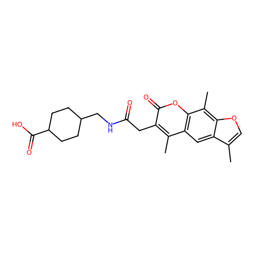 (1s,4s)-4-((2-(3,5,9-trimethyl-7-oxo-7H-furo[3,2-g]chromen-6-yl)acetamido)methyl)cyclohexanecarboxylic acid structure