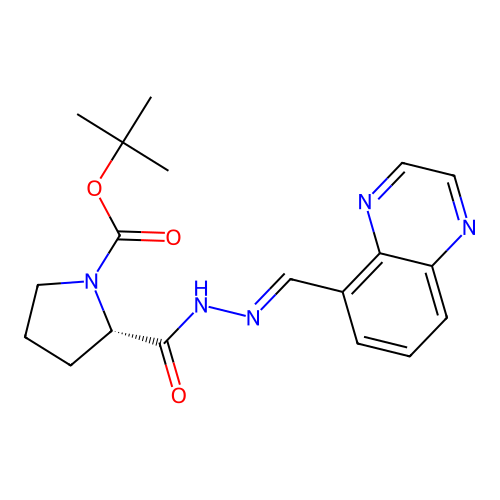 tert-butyl (2S)-2-[[(E)-quinoxalin-5-ylmethylideneamino]carbamoyl]pyrrolidine-1-carboxylate structure