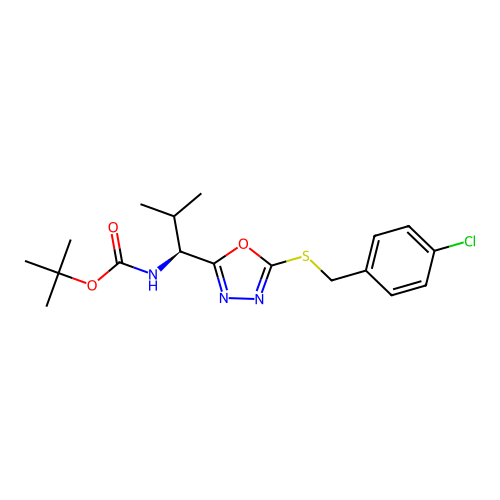 (S)-tert-butyl (1-(5-((4-chlorobenzyl)thio)-1,3,4-oxadiazol-2-yl)-2-methylpropyl)carbamate structure