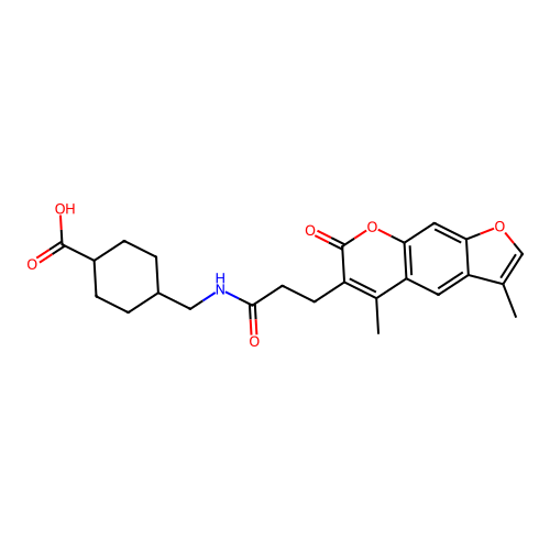 (1s,4s)-4-((3-(3,5-dimethyl-7-oxo-7H-furo[3,2-g]chromen-6-yl)propanamido)methyl)cyclohexanecarboxylic acid structure