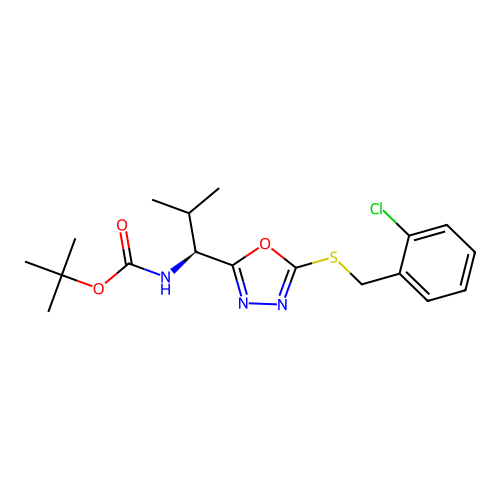 (S)-tert-butyl (1-(5-((2-chlorobenzyl)thio)-1,3,4-oxadiazol-2-yl)-2-methylpropyl)carbamate structure