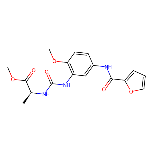 (S)-methyl 2-(3-(5-(furan-2-carboxamido)-2-methoxyphenyl)ureido)propanoate structure