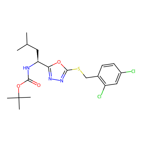 (S)-tert-butyl (1-(5-((2,4-dichlorobenzyl)thio)-1,3,4-oxadiazol-2-yl)-3-methylbutyl)carbamate structure