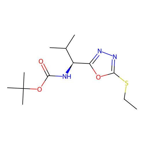 tert-butyl N-[(1S)-1-(5-ethylsulfanyl-1,3,4-oxadiazol-2-yl)-2-methylpropyl]carbamate structure