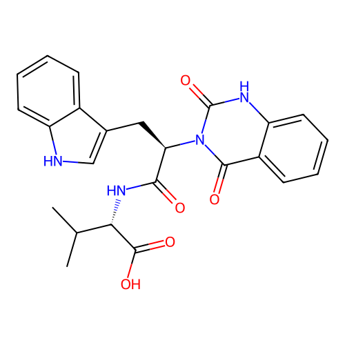 (S)-2-((R)-2-(2,4-dioxo-1,2-dihydroquinazolin-3(4H)-yl)-3-(1H-indol-3-yl)propanamido)-3-methylbutanoic acid structure