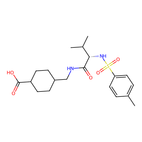 trans-4-[({N-[(4-methylphenyl)sulfonyl]-L-valyl}amino)methyl]cyclohexanecarboxylic acid structure