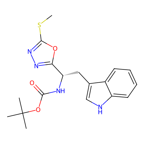 (S)-tert-butyl (2-(1H-indol-3-yl)-1-(5-(methylthio)-1,3,4-oxadiazol-2-yl)ethyl)carbamate structure
