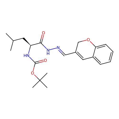 (S,E)-tert-butyl (1-(2-((2H-chromen-3-yl)methylene)hydrazinyl)-4-methyl-1-oxopentan-2-yl)carbamate structure