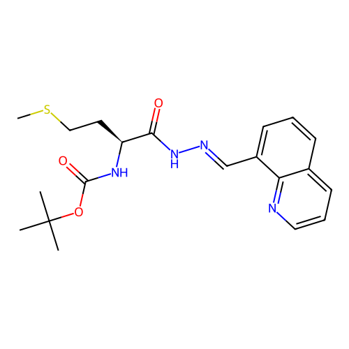 (S,E)-tert-butyl (4-(methylthio)-1-oxo-1-(2-(quinolin-8-ylmethylene)hydrazinyl)butan-2-yl)carbamate structure