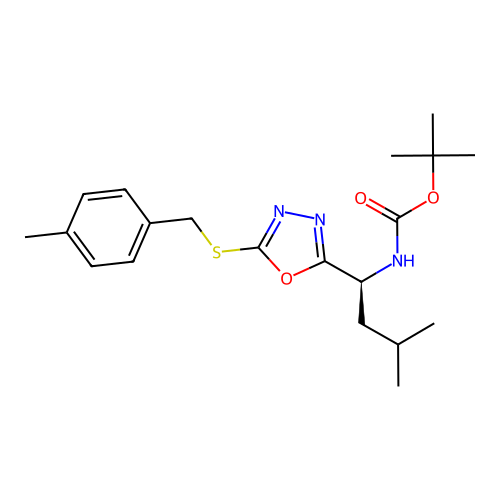 (S)-tert-butyl (3-methyl-1-(5-((4-methylbenzyl)thio)-1,3,4-oxadiazol-2-yl)butyl)carbamate structure
