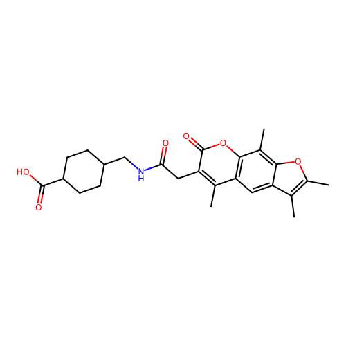 (1s,4s)-4-((2-(2,3,5,9-tetramethyl-7-oxo-7H-furo[3,2-g]chromen-6-yl)acetamido)methyl)cyclohexanecarboxylic acid structure