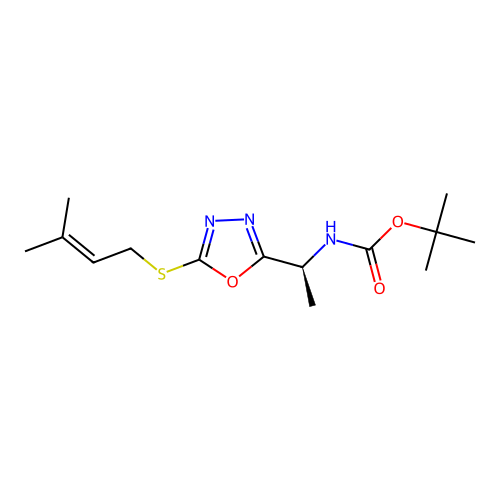(S)-tert-butyl (1-(5-((3-methylbut-2-en-1-yl)thio)-1,3,4-oxadiazol-2-yl)ethyl)carbamate structure