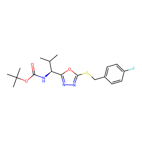 (S)-tert-butyl (1-(5-((4-fluorobenzyl)thio)-1,3,4-oxadiazol-2-yl)-2-methylpropyl)carbamate structure