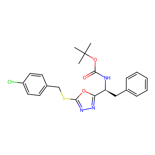 (S)-tert-butyl (1-(5-((4-chlorobenzyl)thio)-1,3,4-oxadiazol-2-yl)-2-phenylethyl)carbamate structure