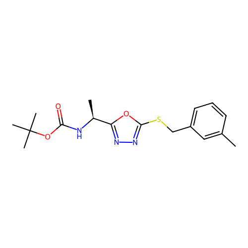 (S)-tert-butyl (1-(5-((3-methylbenzyl)thio)-1,3,4-oxadiazol-2-yl)ethyl)carbamate structure