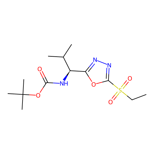 (S)-tert-butyl (1-(5-(ethylsulfonyl)-1,3,4-oxadiazol-2-yl)-2-methylpropyl)carbamate structure