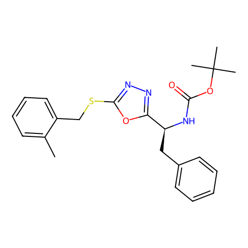 (S)-tert-butyl (1-(5-((2-methylbenzyl)thio)-1,3,4-oxadiazol-2-yl)-2-phenylethyl)carbamate structure