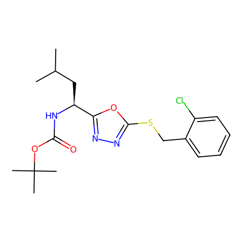 (S)-tert-butyl (1-(5-((2-chlorobenzyl)thio)-1,3,4-oxadiazol-2-yl)-3-methylbutyl)carbamate structure