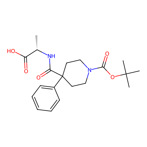 (S)-2-(1-(tert-butoxycarbonyl)-4-phenylpiperidine-4-carboxamido)propanoic acid structure