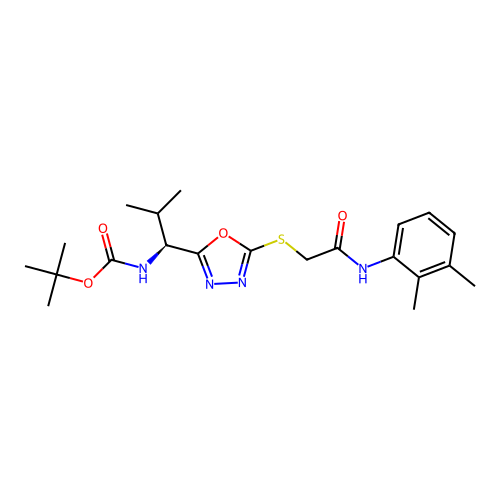 (S)-tert-butyl (1-(5-((2-((2,3-dimethylphenyl)amino)-2-oxoethyl)thio)-1,3,4-oxadiazol-2-yl)-2-methylpropyl)carbamate structure