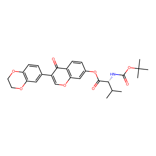 (R)-3-(2,3-dihydrobenzo[b][1,4]dioxin-6-yl)-4-oxo-4H-chromen-7-yl 2-((tert-butoxycarbonyl)amino)-3-methylbutanoate structure