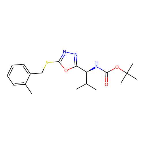 (S)-tert-butyl (2-methyl-1-(5-((2-methylbenzyl)thio)-1,3,4-oxadiazol-2-yl)propyl)carbamate structure