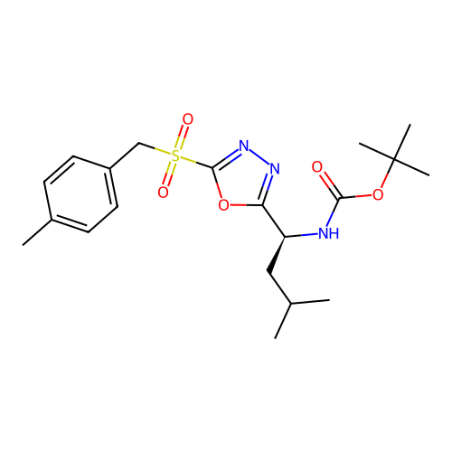 (S)-tert-butyl (3-methyl-1-(5-((4-methylbenzyl)sulfonyl)-1,3,4-oxadiazol-2-yl)butyl)carbamate structure