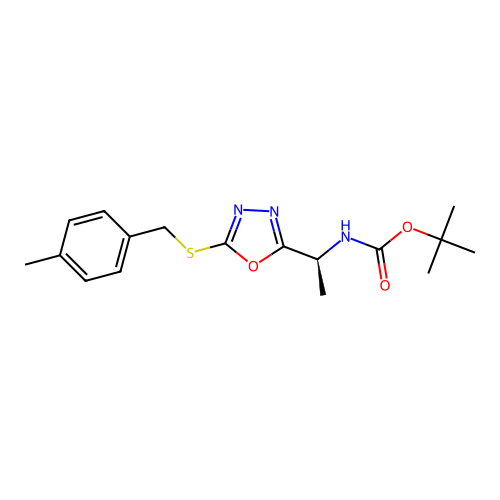 (S)-tert-butyl (1-(5-((4-methylbenzyl)thio)-1,3,4-oxadiazol-2-yl)ethyl)carbamate structure