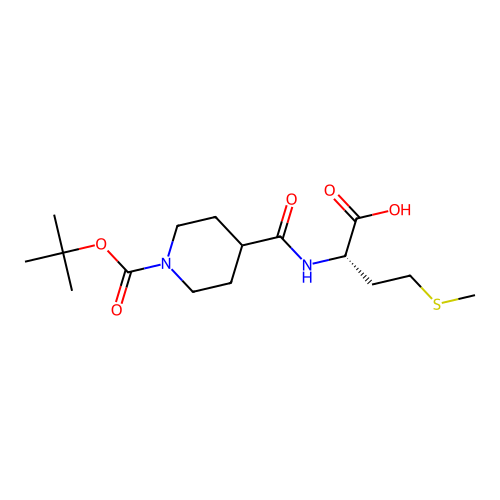 (S)-2-(1-(tert-butoxycarbonyl)piperidine-4-carboxamido)-4-(methylthio)butanoic acid structure