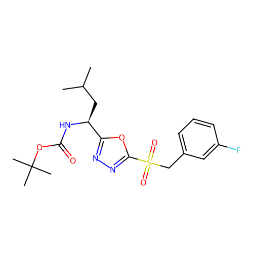 (S)-tert-butyl (1-(5-((3-fluorobenzyl)sulfonyl)-1,3,4-oxadiazol-2-yl)-3-methylbutyl)carbamate structure