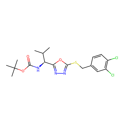 (S)-tert-butyl (1-(5-((3,4-dichlorobenzyl)thio)-1,3,4-oxadiazol-2-yl)-2-methylpropyl)carbamate structure
